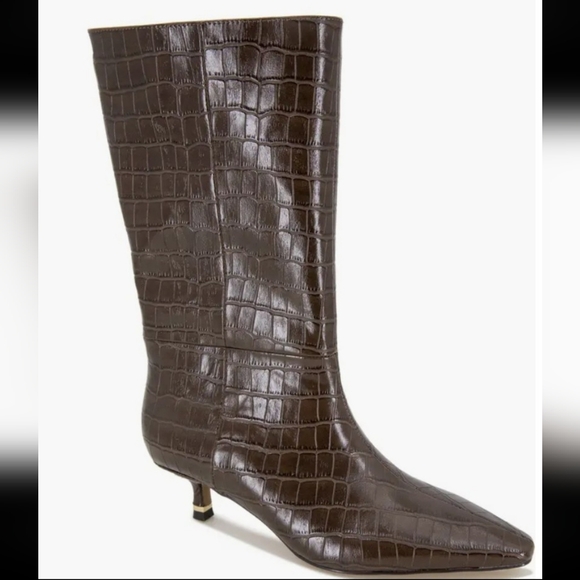 Kenneth Cole New York Dark Brown Croc Meryl Kitten Heel Boots Size 6